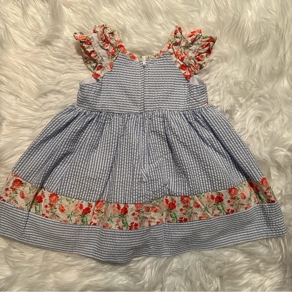 Bonnie Baby‎ Girls 12M Blue Floral Stripe 3-Piece Dress Set